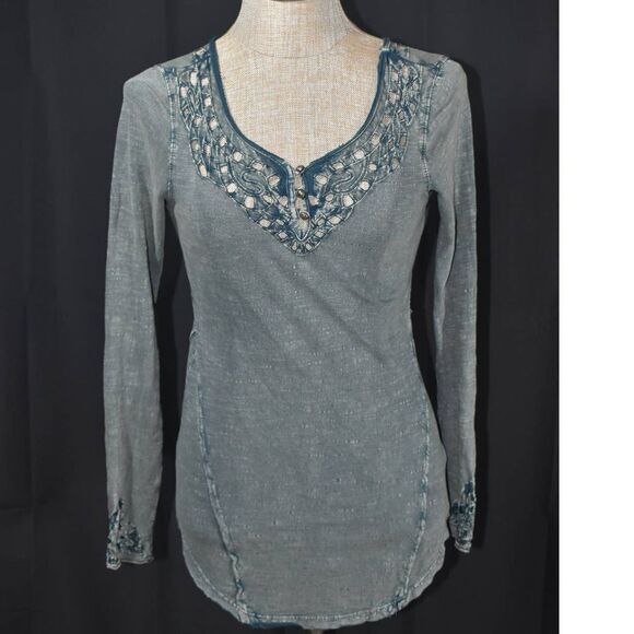 Free People Green Acid Wash V-Neck Top - XS - Picture 1 of 5